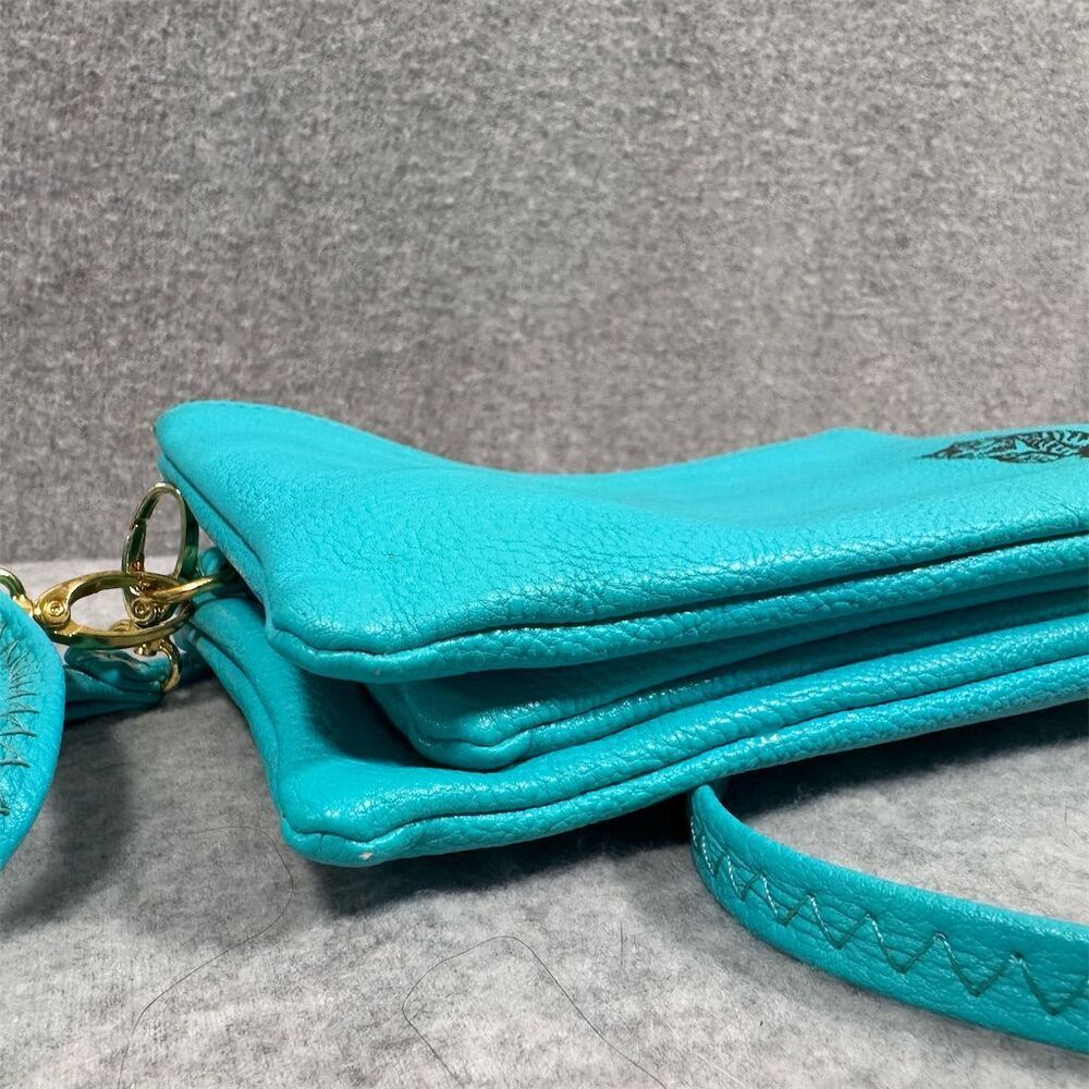 Shara Porter Small Aqua Crossbody Bag with Black Cat Print Adjustable Strap - Picture 9 of 16